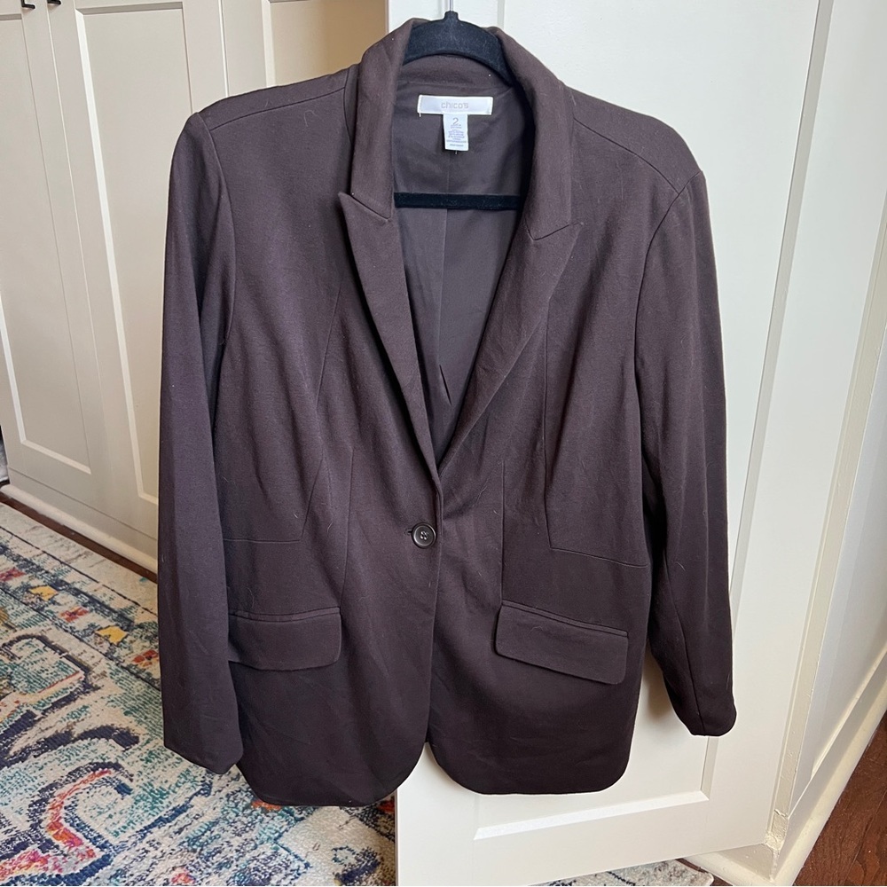 Chico's 2 Brown Long Sleeve Casual Career Blazer Suit Jacket size large 12